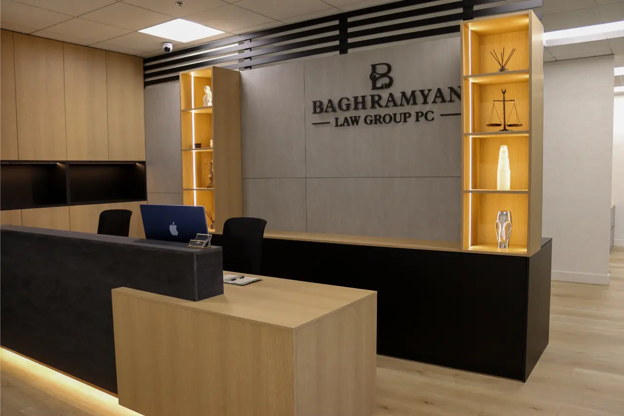 Reception area of the Baghramyan Law Group PC office in Glendale, California